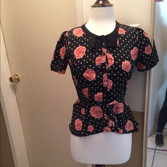 Black & pink rose blouse
