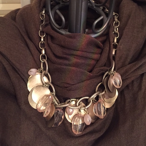 Dusty gold necklace with faux pink gems
