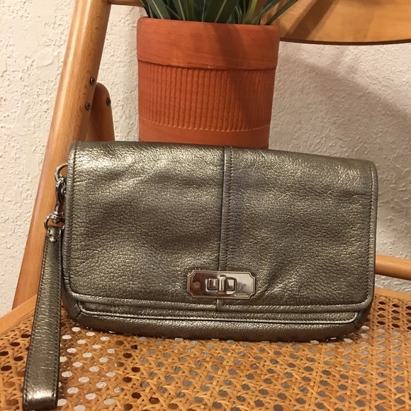 Coach leather metallic clutch