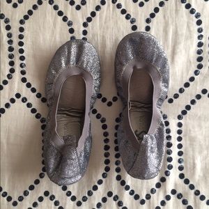 Yosi Samra Silver Glitter Ballet Flats