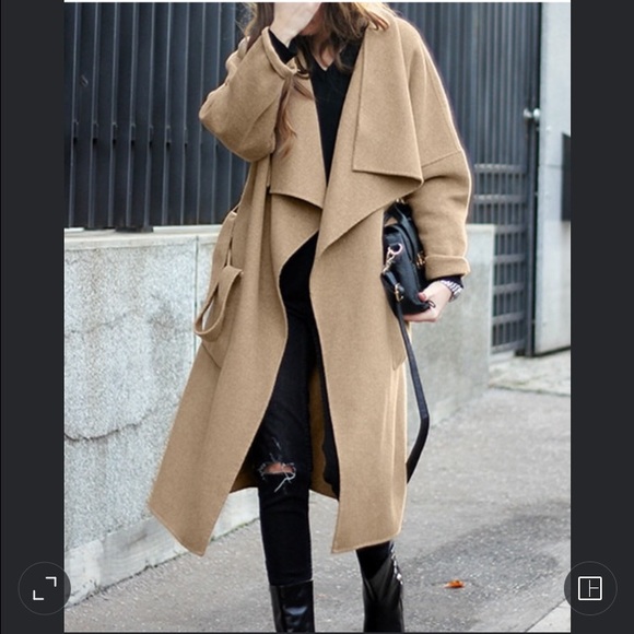 *SOLD**Camel draped open front coat - Picture 3 of 4