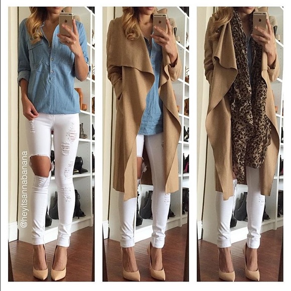 *SOLD**Camel draped open front coat - Picture 4 of 4