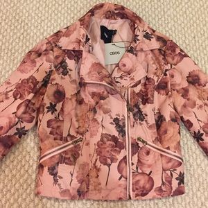 BNWT ASOS FAUX FLORAL LEATHER 3/4 SLEEVE JACKET