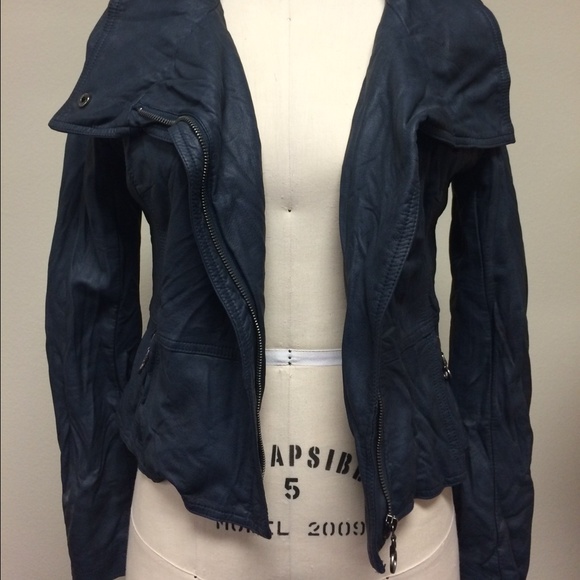 Faux leather moto jacket rare grey blue color! - Picture 3 of 4