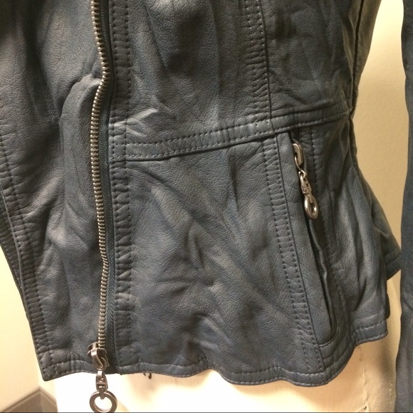 Faux leather moto jacket rare grey blue color! - Picture 4 of 4