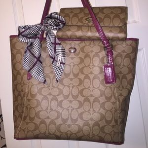 Coach 3 pc Set Tote Purse Wallet Scarf