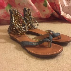 Denim and Gold Chain Sandals