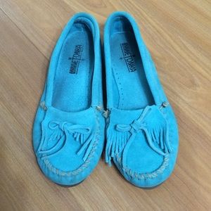 blue Minnetonka moccasins