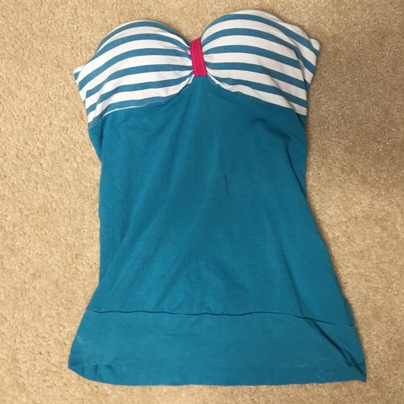 Blue strapless tank