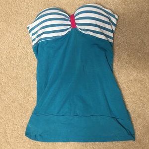 Blue strapless tank