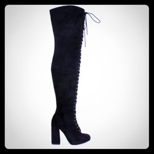LaModa Wind it up Black over the knee lace up boot