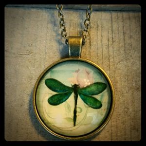 Necklace glass dome necklace dragonfly necklace