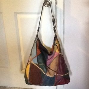 Lucky Brand leather/suede patchwork hobo Bag