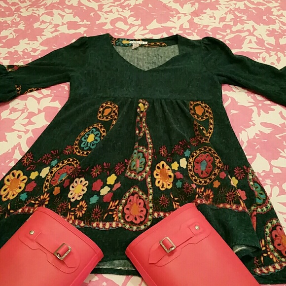 Wintry green baby doll dress (wear w/tights, boots