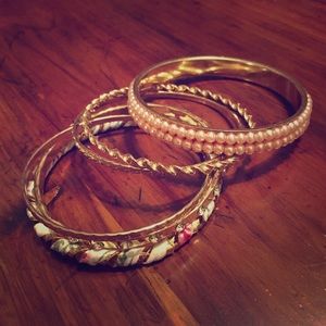 Pink/Gold/Floral Bangle Set