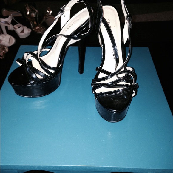 Black Chinese Laundry strappy platforms