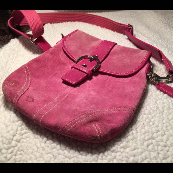 Pink Suede Coach Crossbody Handbag - Picture 4 of 4