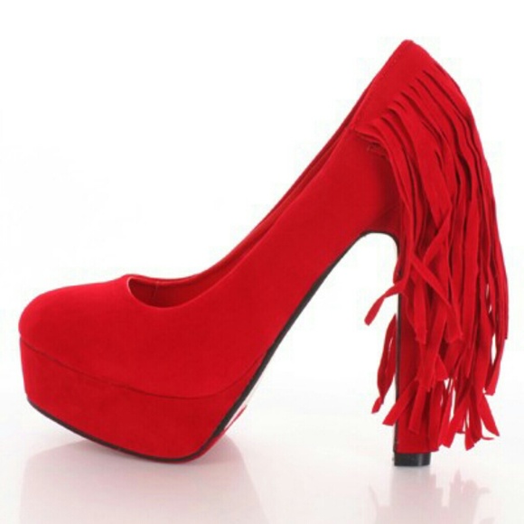 BRAND NEW Red Fringe Heels