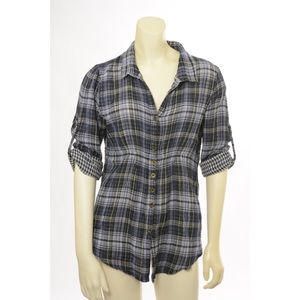 Vintage Havana Blue Plaid 3/4 Sleeve Flannel