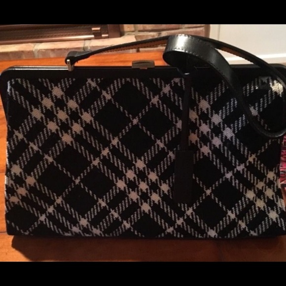 Burberry, 100% authentic wool plaid &leather purse