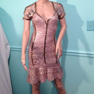Herve Leger Gold Embellished BodyCon Dress