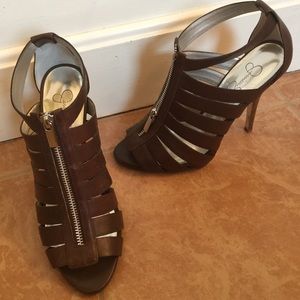 Jessica Simpson brown leather sandals with zip