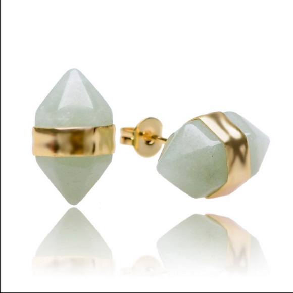 Jewelry - Green Aventurine double point earrings (gold)