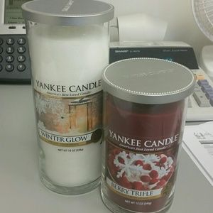 Set of glass Yankee pillar candles.. brand new