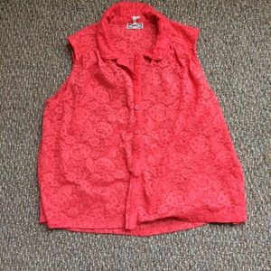 Lace bright coral shirt from Pac Sun