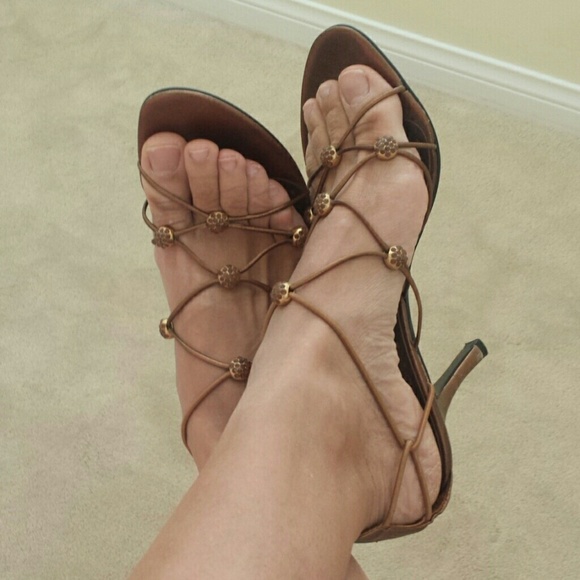 Leather metallic strappy shoes.