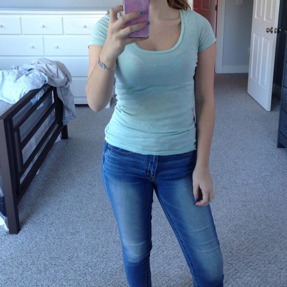 Blue Scoop Neck Short Sleeve