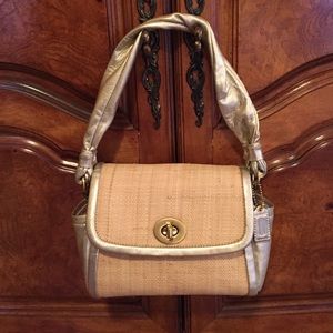 Authentic  Coach straw and leather handbag