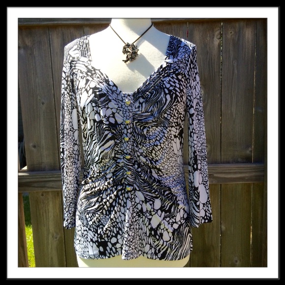 Cache Black & White Top Medium - Picture 2 of 4