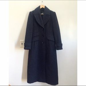 Vintage Wool Long Coat - Navy Blue