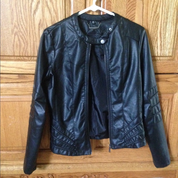 *SOLD*Black faux leather jou jou jacket. Like new - Picture 2 of 3