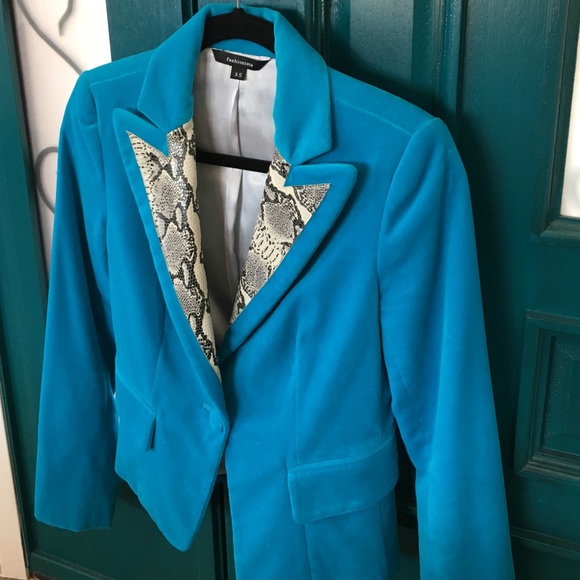 Fashionista XS Turquoise Velvet Blazer w Python - Picture 3 of 4