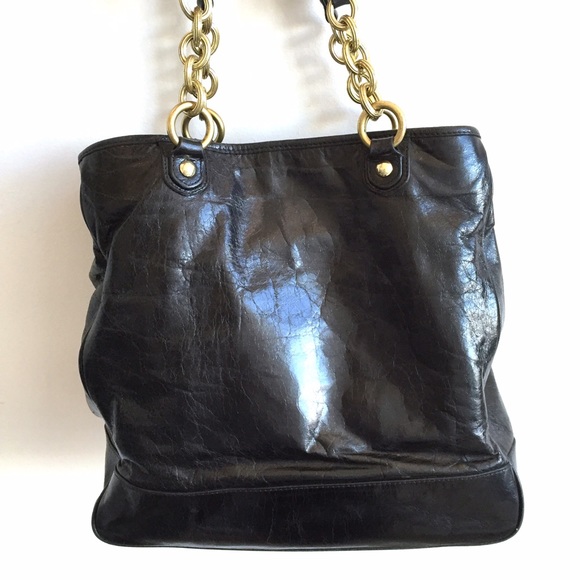 ✨SOLD✨Coach Poppy Black Leather Pushlock Tote - Picture 4 of 4