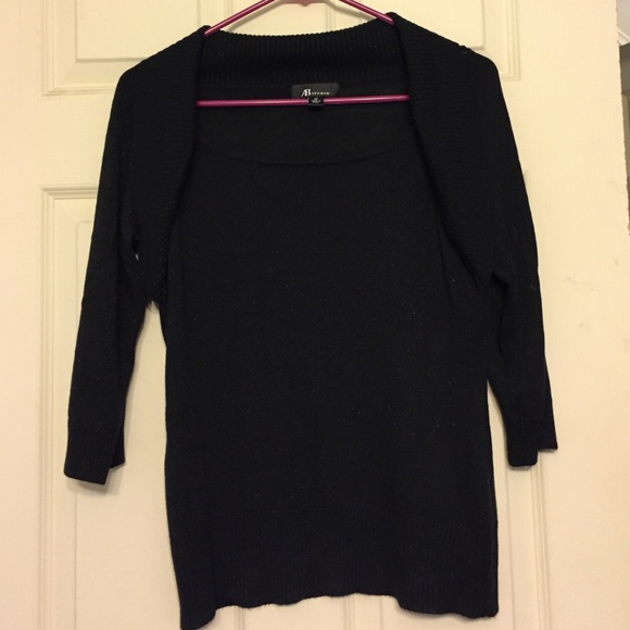 AB black shiny sweater. Interesting neckline.