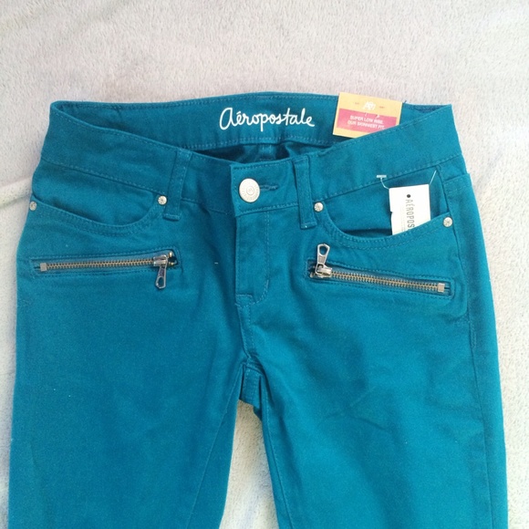 Teal Zippered Jeggings - Picture 2 of 4