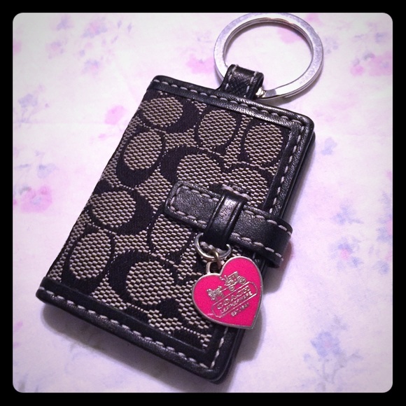 Coach key chain picture holder black hot pink