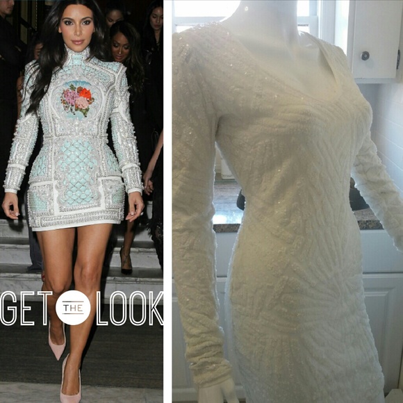 SOLD - Designer White Sequin Dress