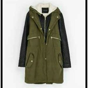ZARA parka with leather sleeves and detachable fur
