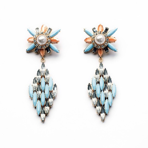 Blue Silver and Peach drop earrings