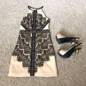 Pale Pink & Black Lace Bebe Dress