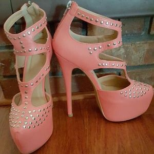 Coral studded high heels never been worn