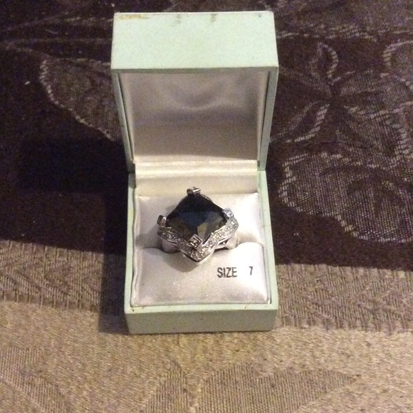 Silver big sapphire ring