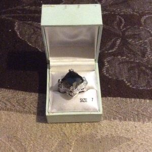 Silver big sapphire ring