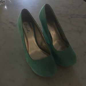 Mint green wedge pump heel
