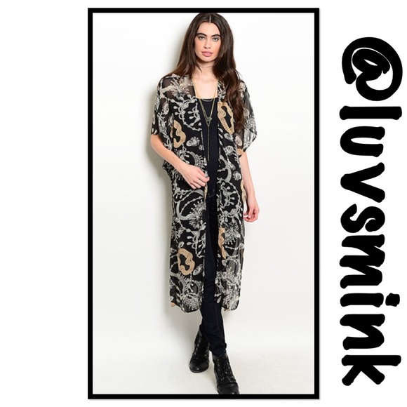 FESTIVAL BOHO BLACK BEAD & IVORY  KIMONO - NWT - Picture 1 of 4