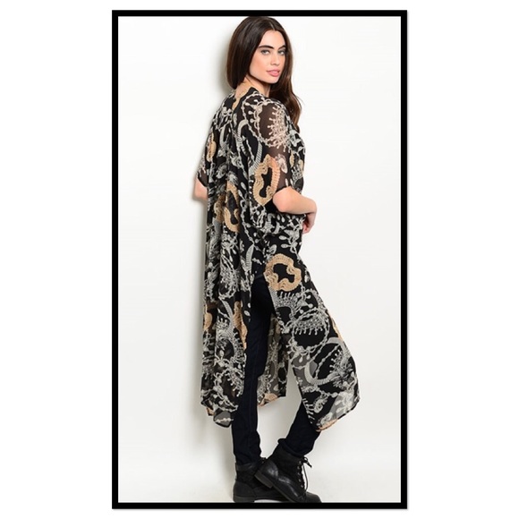 FESTIVAL BOHO BLACK BEAD & IVORY  KIMONO - NWT - Picture 3 of 4